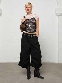 COUREZ Low Rise Oversized Cropped Trousers /Y2K Summer Outfits For Women Fall Clothes Bottoms Baggy Shorts Comfy Pants For Women Black Bottoms Crop Pants - Black - View 2