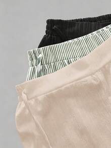 SHEIN Essnce 3pcs/Set Women's Casual Waist Tie Straight Leg Pants With Pockets, Suitable For Summer - Multicolor - View 3