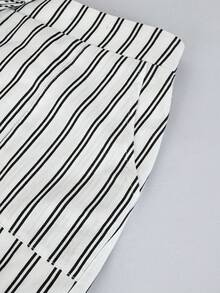 SHEIN Women's Elegant Vacation Striped Long Pants - Black and White - View 4