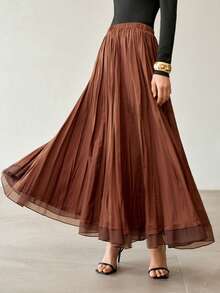 MOTF PREMIUM WOMEN'S 2026 ELEGANT MINIMALIST SOLID COLOR ELASTIC WAIST PLEATED SKIRT - Coffee Brown - View 5