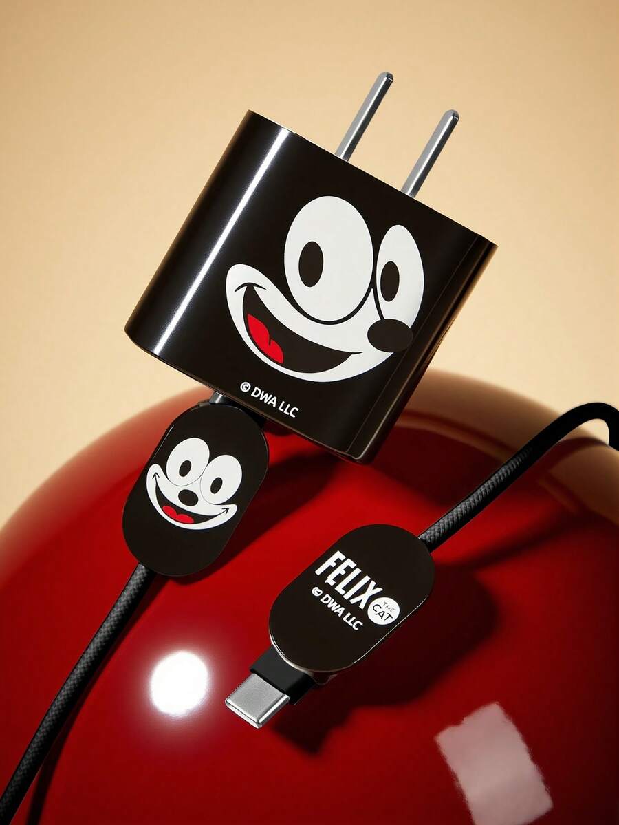 SHEIN Felix The Cat 3 Pcs Data Line Protectors, Suitable For IPhone Chargers, Charger Protectors (Excluding Data Lines) - Black - View 1