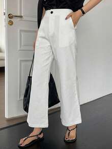 DAZY Women's Business Casual Solid Color Flared Pants With Slant Pockets Vacation White Autumn Work Office - White - View 5