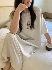 Dazy Plus Cartoon Pattern Loose Long T-Shirt Style Nightgown, Suitable For All Seasons Summer - Grey - View 9