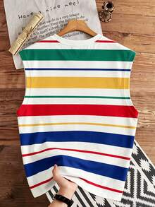 Manfinity Joysei Standard Size Men's Casual Colorful Striped Print Tank Top, Suitable For Summer Outings, School, And Gifts For Friends - Multicolor - View 2