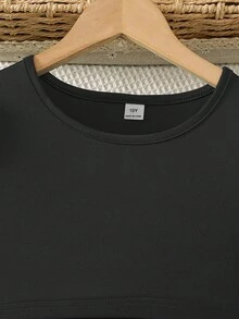 Sparklyn Pakaian Kasual Sehari-hari untuk Remaja Perempuan: Kaos Polos Kerah Bulat Berlipit dan Celana Motif Cetak Seluruh Permukaan - Hitam - View 7