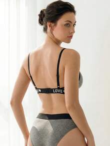 Liftille Women's Minimalist Contrast Color Trim Letter Decorative Bra - Grey - View 2