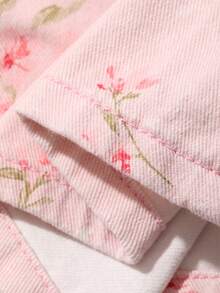 Dazy Plus Dark Wash Blue Butterfly Embroidery Back Pocket Wide Leg Cropped Denim Shorts, Spring/Summer - Pink - View 7