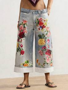 Bohemela Quần jeans ống rộng lửng cạp thấp dệt kiểu BOHO dành cho nữ, thích hợp cho mùa hè. - Nhiều màu - Xem 4