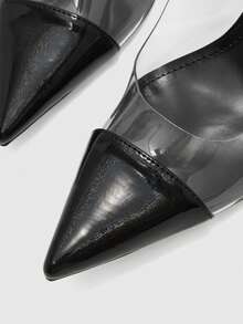 CUCCOO BIZCHIC Zapatos de tacón de aguja con punta puntiaguda y TPU transparente, elegantes para ir al trabajo/fiesta/oficina, color albaricoque, sandalias de tacón alto para mujer para Navidad - Negro brillante - Ver 8