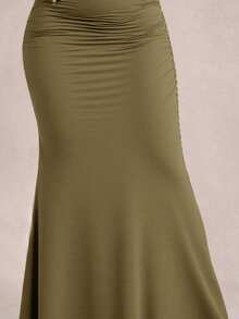 Freevana Plus Size Elegant Romantic Vintage A-Line Maxi Knit Skirt, Suitable For Parties And Gatherings, Autumn/Winter - Army Green - View 6