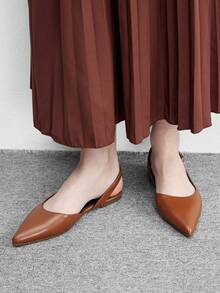 CUCCOO BIZCHIC Zapatos planos retro de punta puntiaguda con tira trasera en color marrón, sandalias con hebilla y punta cerrada para mujer, versátiles para el trabajo y el transporte diario - Marrón - Ver 4