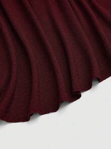 SHEIN Unity Plus Size Women's Solid Color Knitted Ribbed Asymmetric Shoulder Flare Sleeve Ruffle Trim Bodycon Maxi Elegant Party Dress - Burgundy - View 6