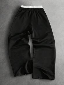 PAVTROS Men's Drawstring Waist Minimalist Sports Long Pants - Black - View 2