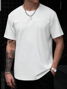 Manfinity CasualCool 男士純色圓領短袖休閒百搭T恤，度假風 - 白色 - 查看 2