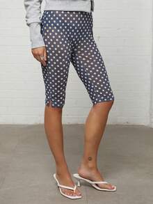 COUREZ Polka Dot Sheer 7/8 Pants/Y2K Summer Women's Casual Outfit Set Summer Bottoms Outdoor Wear Holiday Outfit Summer 7/8 Pants Ruffle Hem - Multicolor - View 4