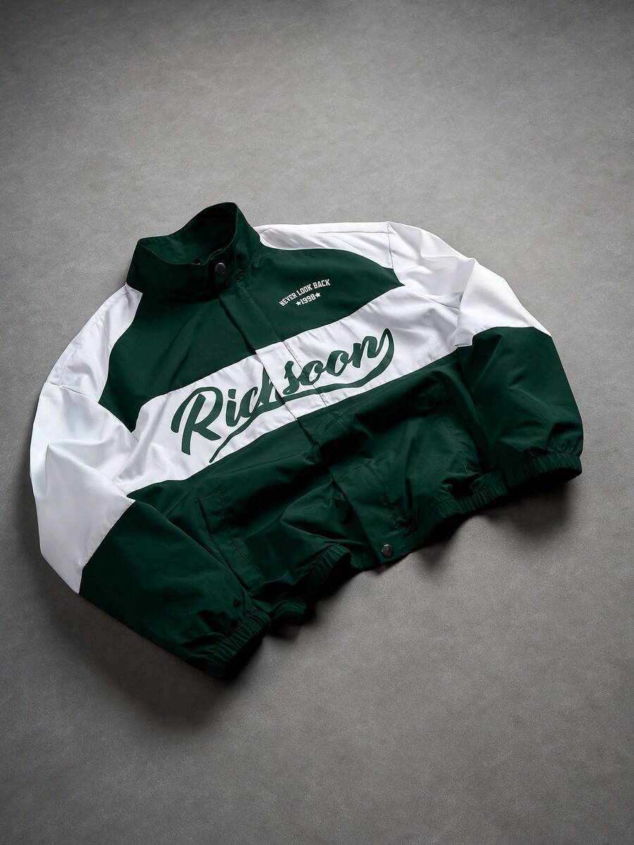 PAVTROS Men's Casual Everyday Contrast Color Letter Pattern Stand Collar Jacket Race Car Jacket Custom Jacket Wind Breaker Windbreaker Track Jacket Football - Multicolor - View 1