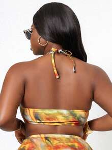 Zolique 2026 New Plus Size Women's Beach Vacation Multicolor Random Print Triangle Halter Neck Tie Bikini Top - Multicolor - View 2