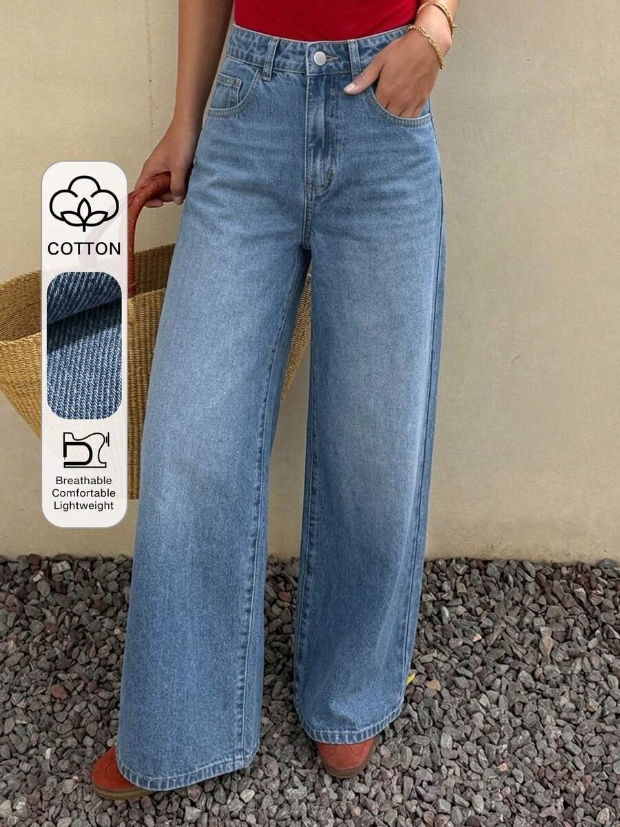DAZY Women's Regular Waist Casual Daily Commute Versatile Loose Wide-Leg Jeans - Dark Wash - View 1