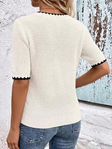 SHEIN Clasi Contrast Color Knit Elegant Daily Top - Black and White - View 2