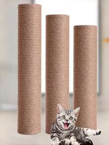 1pc 6cm Diameter Sisal Rope Cat Grab Column, Cat Climbing Frame Vertical Cat Climbing Frame Accessory Column, Wear-Resistant Jute Column, Cat DIY Building Material With Screws, 20cm, 40cm, 50cm - Yellow - View 4