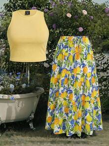 Solflare Conjunto de 2 piezas de falda maxi sin mangas amarilla talla grande - Multicolor - Ver 2