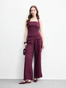 CUCCOO BIZCHIC 女款酒紅色亮面尖頭後繫帶平底鞋，職場通勤溫婉優雅百搭工作鞋 - 酒紅色 - 查看 6