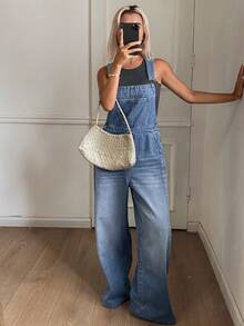 Livesso Women's Summer Casual Streetwear Distressed Denim Bib Overalls Blue Travel - Blue - View 5