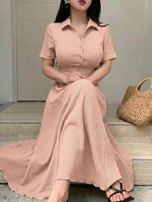 Modelyn Women's Solid Color Knit Midi Dress - Pink - View 5
