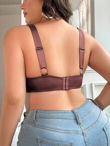 AltCore Lencería de talla grande con diseño de patchwork calado, cómoda, con aros y Bottom fina - Color caoba - Ver 2