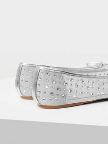 MOTF PREMIUM NEW SPRING AND SUMMER BALLET RHINESTONE MESH BOW ROUND TOE FLAT BOTTOM WOMEN'S SHOES APRICOT FAIRY VERSATILE TEMPERAMENT SWEET AND ELEGANT LOW VAMP SHOES COMFORTABLE HIGH-END CLASSIC SHOES SPRING SHOES - Silver - View 7