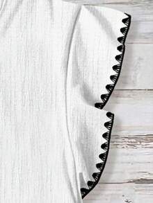 EMERY ROSE Plus Size Women's Floral Trim V-Neck Ruffle Sleeve Single Breasted Blouse - White - View 3