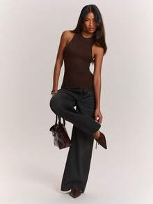 SHEIN BAE Women's Solid Color Sleeveless Round Neck Fitted Minimalist Vintage Sweater - Chocolate Brown - View 4