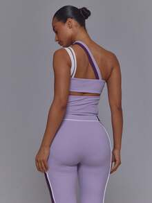 Musera Sport Sport Purple Asymmetric Strappy Cut Out Waist Stripe Detail Open Back Active Top - Violet Purple - View 4