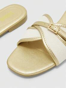 CUCCOO BIZCHIC Women's Fashion Gold Simple Buckle Color Matching Flat Sandals Summer - Gold - View 9