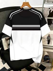 Manfinity Joysei Kaos Kasual Pria Lengan Pendek Kerah Bulat dengan Motif Huruf & Bintang - Hitam - View 3