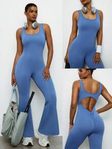 Voyena Plus Size Women's Jumpsuit, Fitness Sports Yoga Long Jumpsuit For Summer, Built-In Bra Jumpsuit,Women's Sports Tracksuit,Women's Sportswear,Women's Sportswear,Going Out Outfits - Blue - View 3