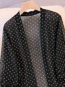 SHEIN LUNE كارديجان خريفي رقيق بأكمام طويلة أسود مفتوح من الأمام مقاس كبير رسمي للمكتب روديو أنيق - أبيض وأسود - مشاهدة 4