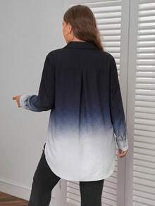 SHEIN Essnce Plus-Size Women's Long-Sleeved Shirt, Gradient Printed Fall Clothing,Tops With Sleeves Professional Women Shirts Long Sleeve Blouses - Multicolor - View 2