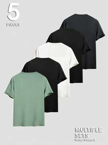 Manfinity Homme 5 piezas Camisetas de hombre con logotipo simple - Multicolor - Ver 2