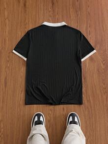 SWAVVY 男士字母刺繡時尚極簡風POLO衫 - 黑色 - 查看 6