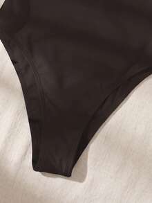 SHEIN Swim 2026 女款素色性感一件式泳衣 度假適用 - 棕色 - 查看 6
