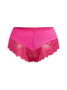 AltBold 2pcs Lace & Milk Silk Spliced Lingerie Set - Hot Pink - View 3