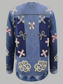 EMERY ROSE Women's Faux Denim Bow Cross Print Crew Neck Long Sleeve Casual T-Shirt - Multicolor - View 2