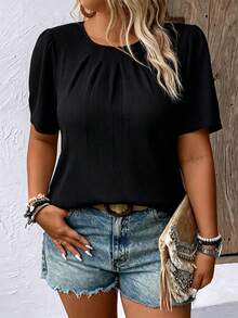 EMERY ROSE Women's Solid Color Simple Casual Plus Size Shirt For Daily Wear - Black - View 3