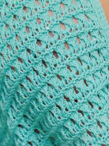 MUSERA Crochet Knit Ring Detail Cowl Halterneck Crop Top Spring Summer Ibiza Festival Holiday Vacation - Blue - View 6