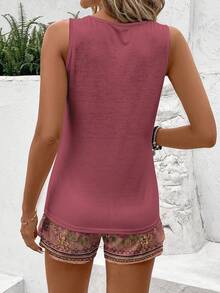 SHEIN LUNE Casual Women's Round Neck Tank Top And Shorts 2 Pieces Set Suitable For Summer - Pink - View 2