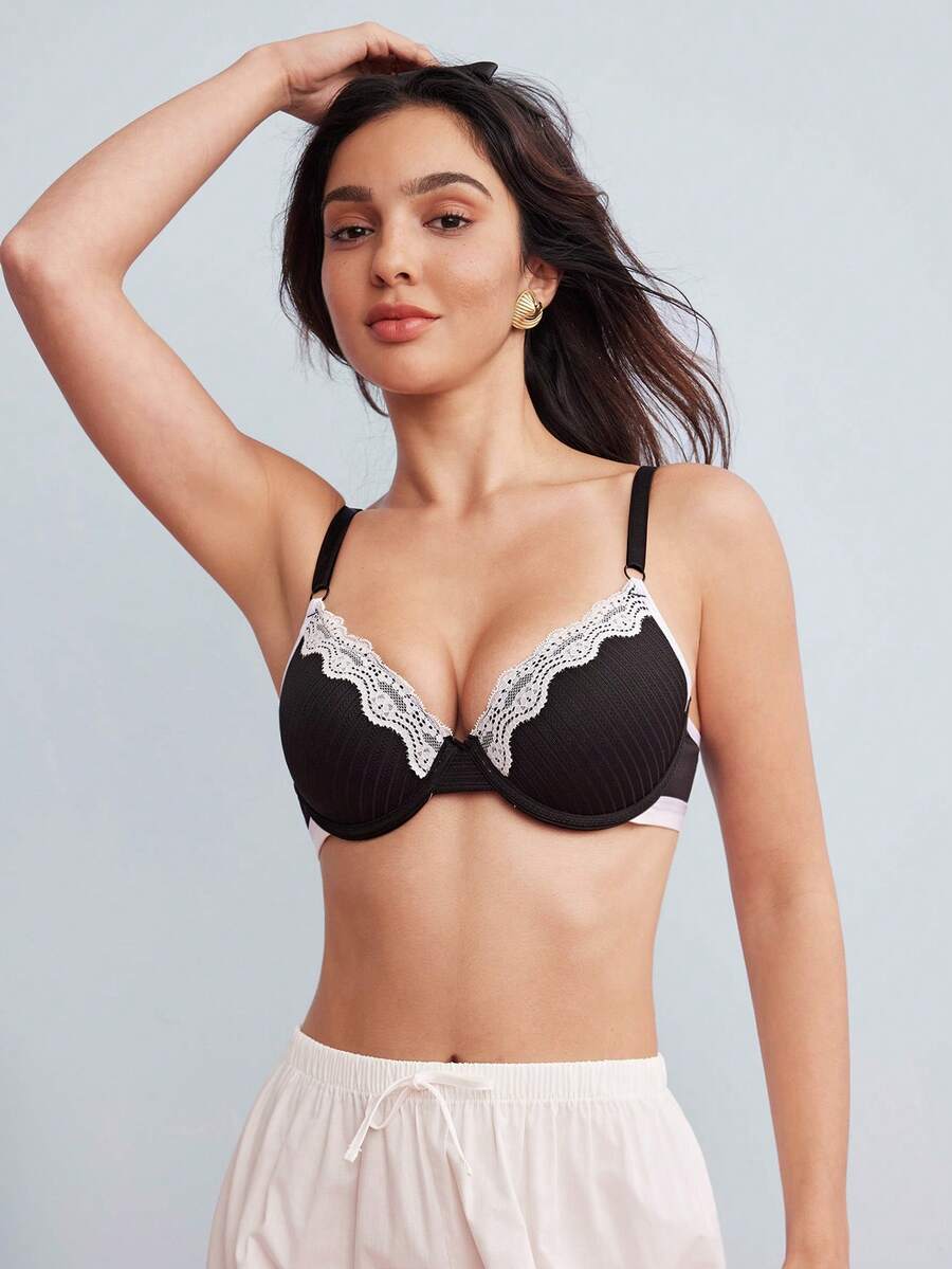 Elorette Sujetador con aros de encaje que levanta y da soporte para pechos pequeños - Negro - Ver 1