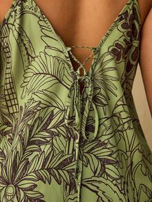 Travachic Plus Size Women's Vacation Palm Tree Print Loose Camisole Romper - Green - View 3