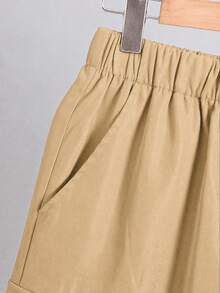 SHEIN Pantalones cortos cargo casuales versátiles de unicolor para uso diario y viajes para adolescentes - Caqui - Ver 7