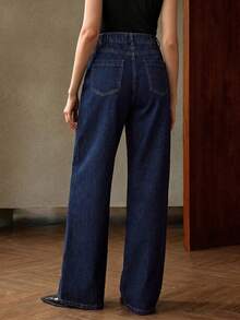 Anewsta Jeans de mujer modernos y de moda para todas las estaciones, azul oscuro, versátiles para ir al trabajo, con diseño de bloques de color, para vacaciones - Azul lavado oscuro - Ver 2